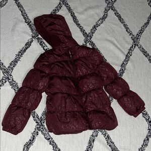 Pink Platinum Maroon Leopard Print Puffer Jacket Size 7/8